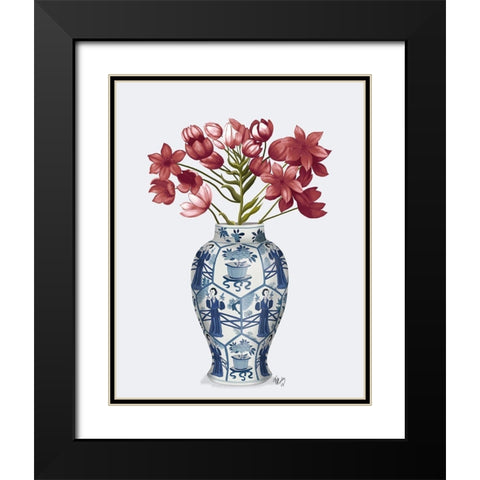 Chinoiserie Arabian Star Red-Blue Vase Black Modern Wood Framed Art Print with Double Matting by Fab Funky