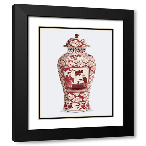 Chinoiserie Cherry Blossom Picker, Red Black Modern Wood Framed Art Print with Double Matting by Fab Funky