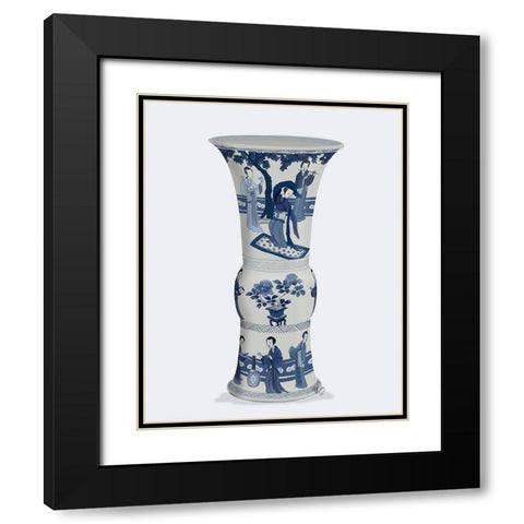 Chinoiserie Vase Dancer Blue Black Modern Wood Framed Art Print with Double Matting by Fab Funky