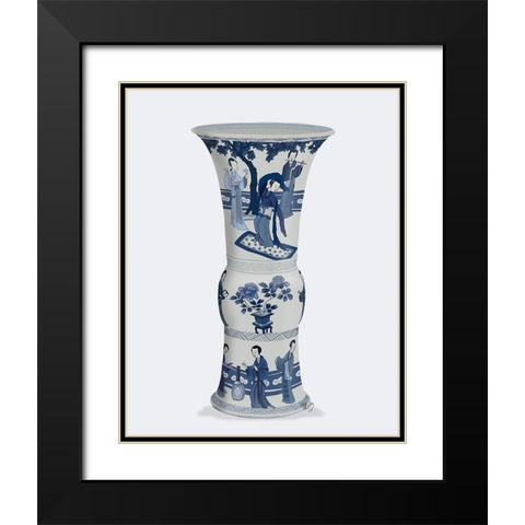 Chinoiserie Vase Dancer Blue Black Modern Wood Framed Art Print with Double Matting by Fab Funky