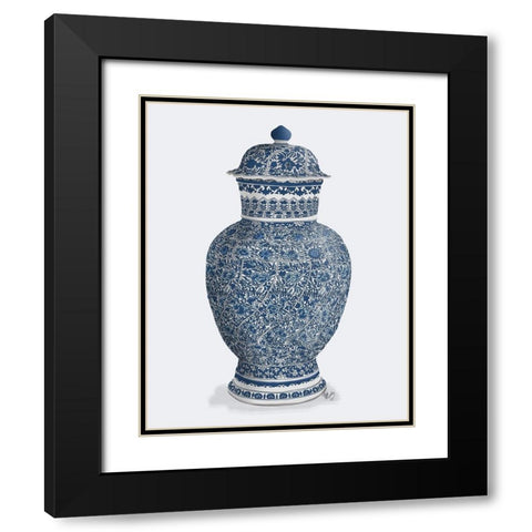 Chinoiserie Vase Flower Spiral Blue Black Modern Wood Framed Art Print with Double Matting by Fab Funky