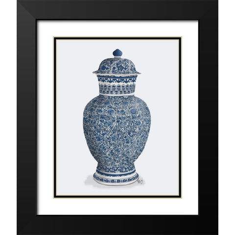 Chinoiserie Vase Flower Spiral Blue Black Modern Wood Framed Art Print with Double Matting by Fab Funky