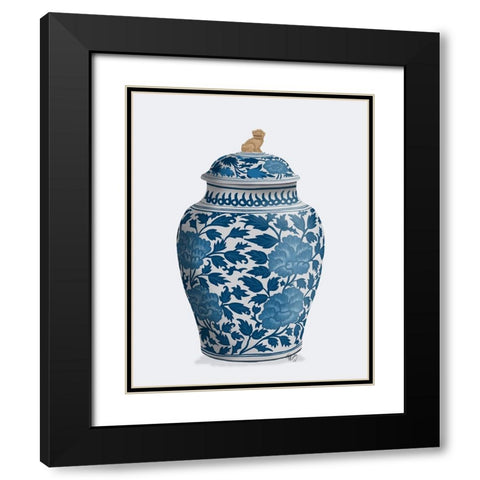 Chinoiserie Vase Golden Lion Blue Black Modern Wood Framed Art Print with Double Matting by Fab Funky