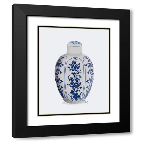 Chinoiserie Vase Vine Blue Black Modern Wood Framed Art Print with Double Matting by Fab Funky