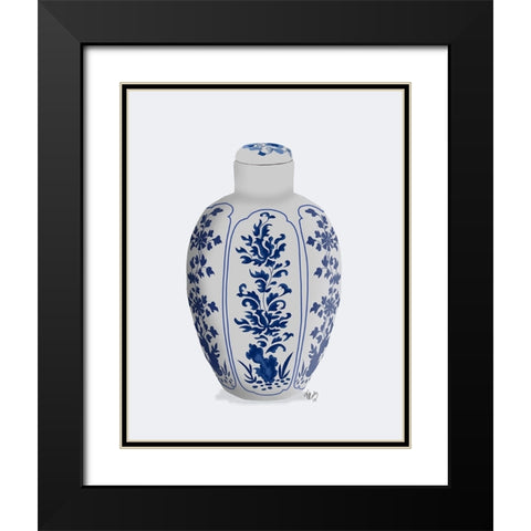 Chinoiserie Vase Vine Blue Black Modern Wood Framed Art Print with Double Matting by Fab Funky