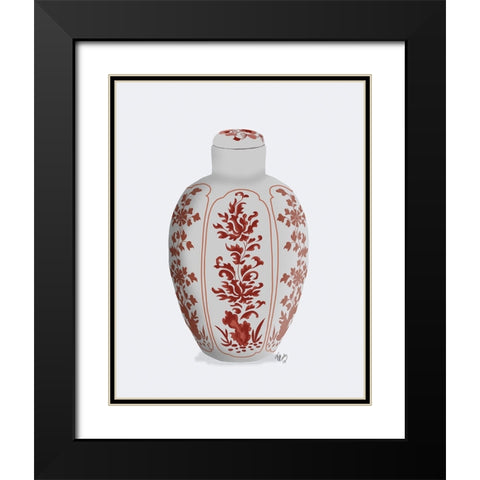 Chinoiserie Vase Vine Red Black Modern Wood Framed Art Print with Double Matting by Fab Funky