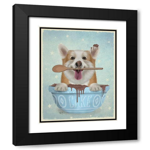 Corgi Cake Bowl Black Modern Wood Framed Art Print with Double Matting by Fab Funky