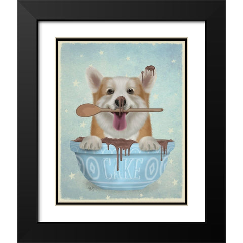 Corgi Cake Bowl Black Modern Wood Framed Art Print with Double Matting by Fab Funky