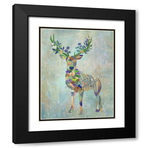 Fantastic Florals Deer-Full Black Modern Wood Framed Art Print with Double Matting by Fab Funky