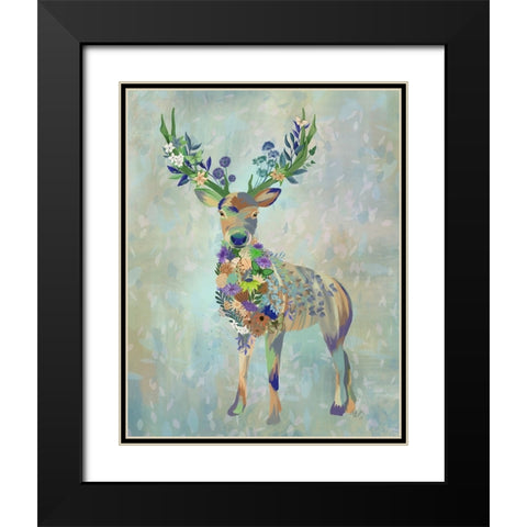 Fantastic Florals Deer-Full Black Modern Wood Framed Art Print with Double Matting by Fab Funky