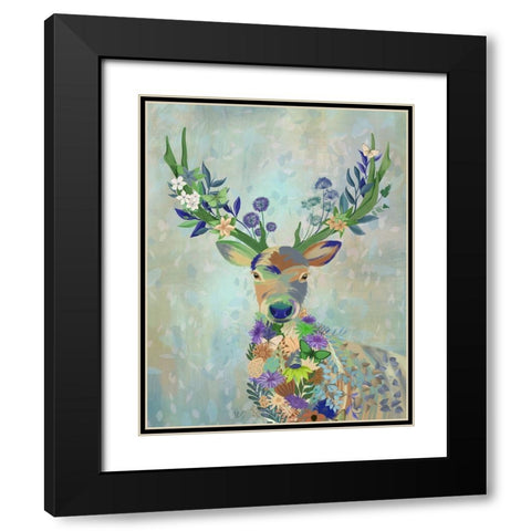 Fantastic Florals Deer-Portrait Black Modern Wood Framed Art Print with Double Matting by Fab Funky