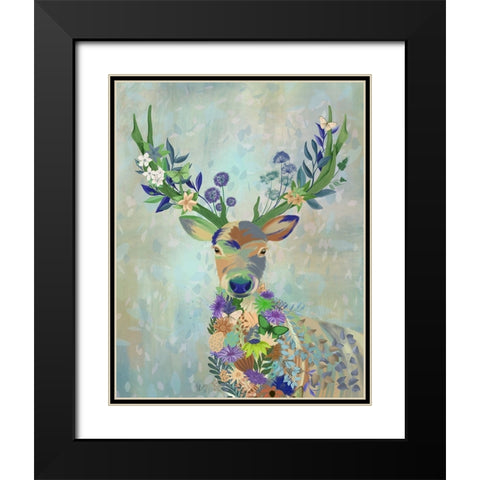 Fantastic Florals Deer-Portrait Black Modern Wood Framed Art Print with Double Matting by Fab Funky
