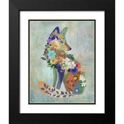Fantastic Florals Fox-Sitting Black Modern Wood Framed Art Print with Double Matting by Fab Funky