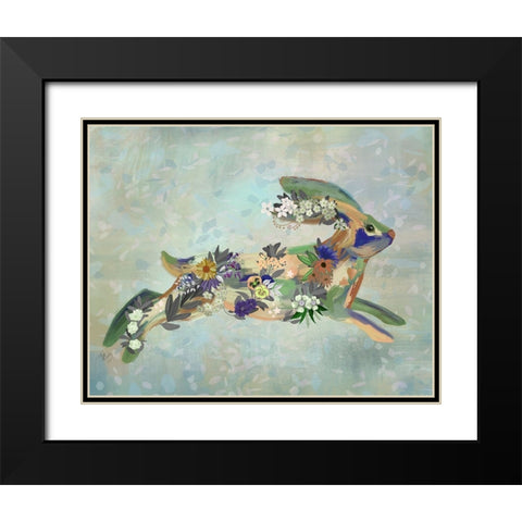 Fantastic Florals Hare-Running Black Modern Wood Framed Art Print with Double Matting by Fab Funky