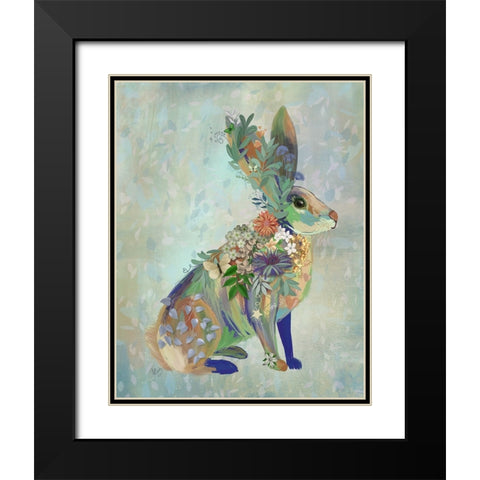 Fantastic Florals Hare-Sitting Black Modern Wood Framed Art Print with Double Matting by Fab Funky