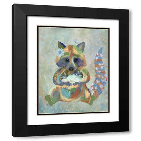 Fantastic Florals Raccoon Black Modern Wood Framed Art Print with Double Matting by Fab Funky