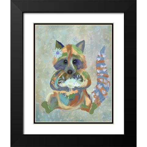 Fantastic Florals Raccoon Black Modern Wood Framed Art Print with Double Matting by Fab Funky