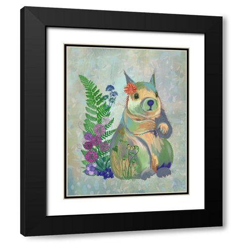Fantastic Florals Squirrel Black Modern Wood Framed Art Print with Double Matting by Fab Funky