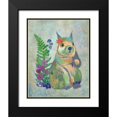 Fantastic Florals Squirrel Black Modern Wood Framed Art Print with Double Matting by Fab Funky