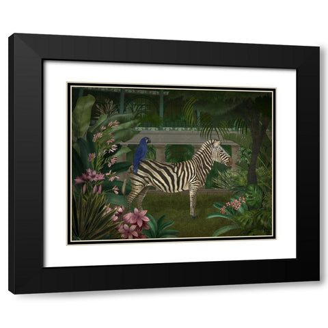 Zebra In Conservatory Black Modern Wood Framed Art Print with Double Matting by Fab Funky
