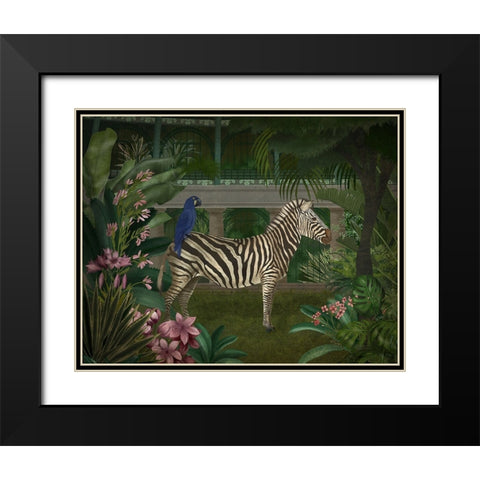 Zebra In Conservatory Black Modern Wood Framed Art Print with Double Matting by Fab Funky