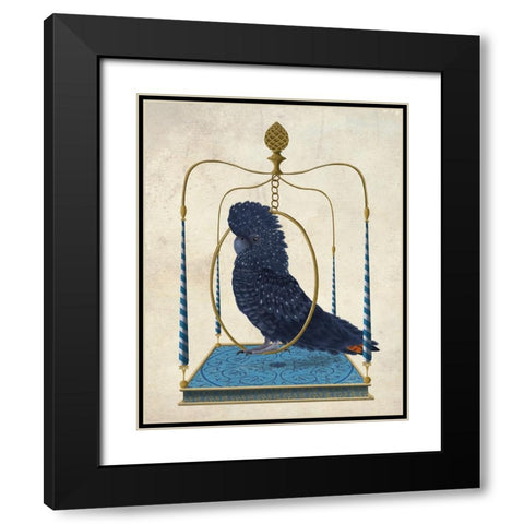 Black Cockatoo on Swing Black Modern Wood Framed Art Print with Double Matting by Fab Funky