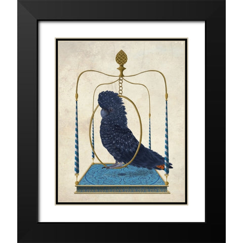 Black Cockatoo on Swing Black Modern Wood Framed Art Print with Double Matting by Fab Funky