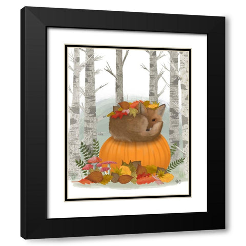 Fox Curled on Pumpkin Black Modern Wood Framed Art Print with Double Matting by Fab Funky