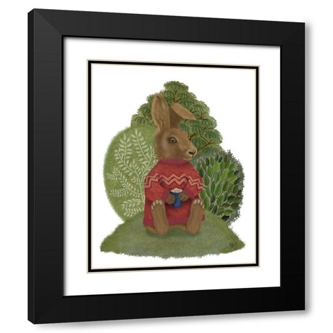 Latte Rabbit in Sweater Black Modern Wood Framed Art Print with Double Matting by Fab Funky