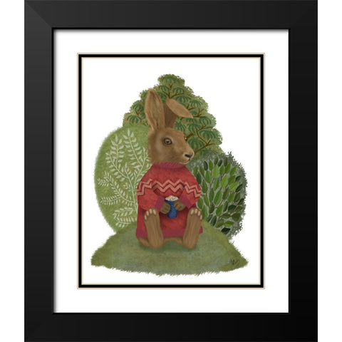Latte Rabbit in Sweater Black Modern Wood Framed Art Print with Double Matting by Fab Funky