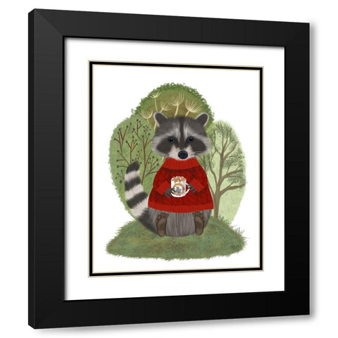 Hot Chocolate Raccoon Black Modern Wood Framed Art Print with Double Matting by Fab Funky