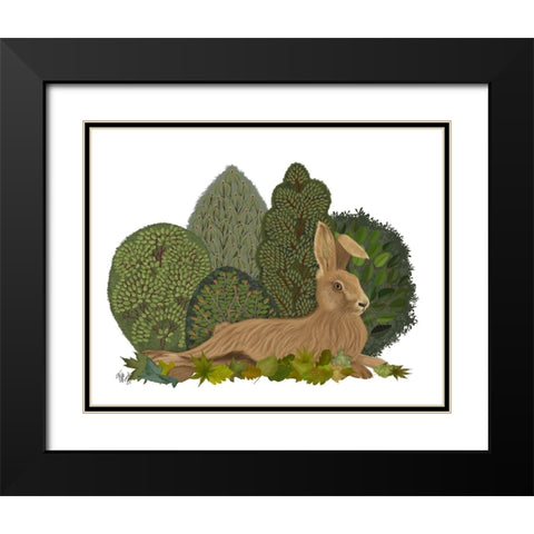 Hare Reclining in Leaves Black Modern Wood Framed Art Print with Double Matting by Fab Funky