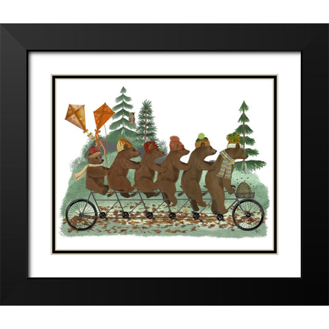 Bear Family Autumn Bike Ride Black Modern Wood Framed Art Print with Double Matting by Fab Funky