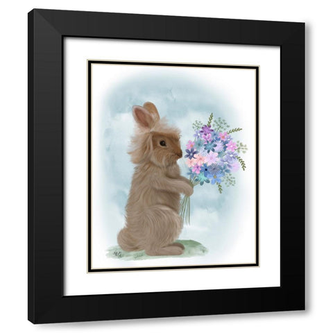 Bunny Bouquet 1 Black Modern Wood Framed Art Print with Double Matting by Fab Funky