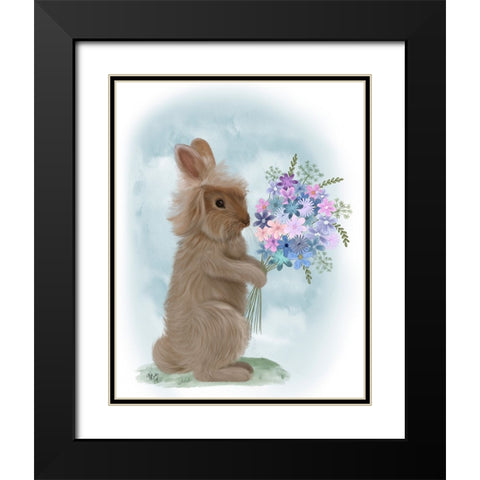 Bunny Bouquet 1 Black Modern Wood Framed Art Print with Double Matting by Fab Funky