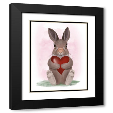 Bunny Heart Hug Black Modern Wood Framed Art Print with Double Matting by Fab Funky