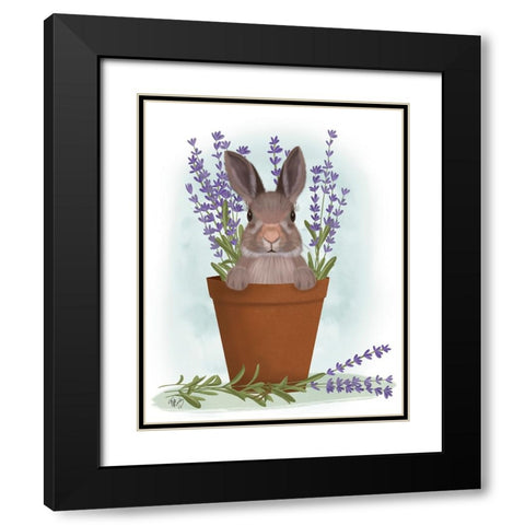 Bunny In Lavender Pot Black Modern Wood Framed Art Print with Double Matting by Fab Funky