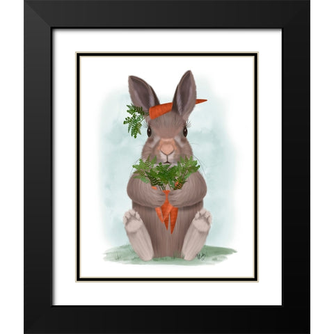 Rabbit Carrot Hug Black Modern Wood Framed Art Print with Double Matting by Fab Funky