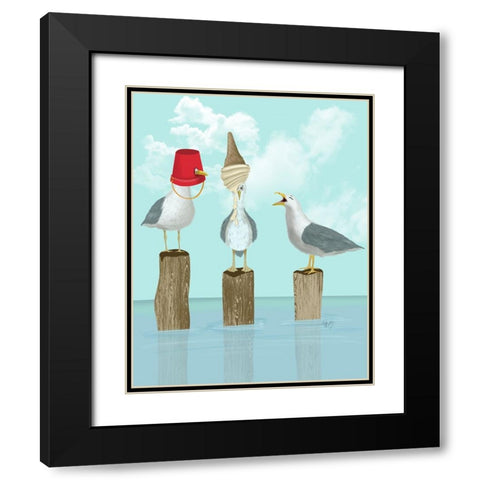 Silly Seagulls Black Modern Wood Framed Art Print with Double Matting by Fab Funky