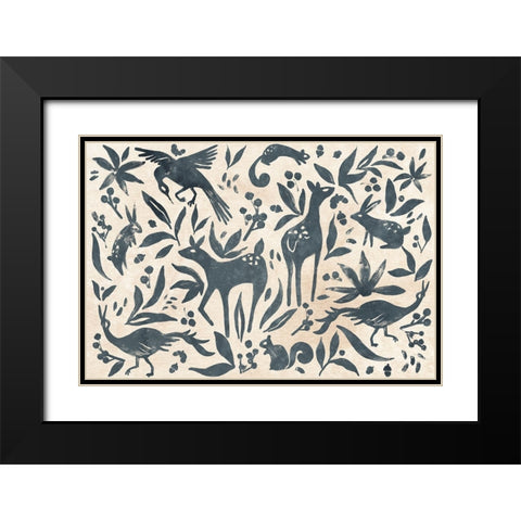 Woodland Woodblock Collection A Black Modern Wood Framed Art Print with Double Matting by Vess, June Erica