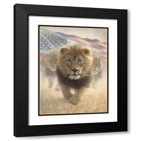 Running Lions America Black Modern Wood Framed Art Print with Double Matting by Bogle, Collin