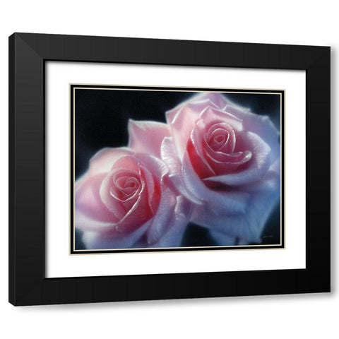 Roses - Pink Pair Black Modern Wood Framed Art Print with Double Matting by Bogle, Collin