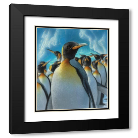 Penguin Paradise Black Modern Wood Framed Art Print with Double Matting by Bogle, Collin