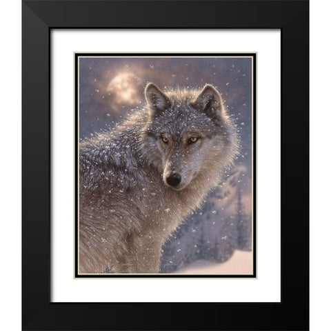 Lone Wolf Black Modern Wood Framed Art Print with Double Matting by Bogle, Collin