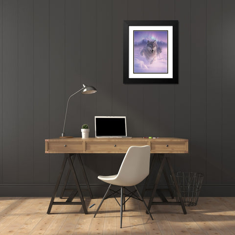 Running Wolves - Northern Lights Black Modern Wood Framed Art Print with Double Matting by Bogle, Collin