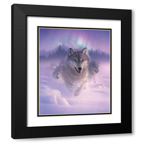 Running Wolves - Northern Lights Black Modern Wood Framed Art Print with Double Matting by Bogle, Collin