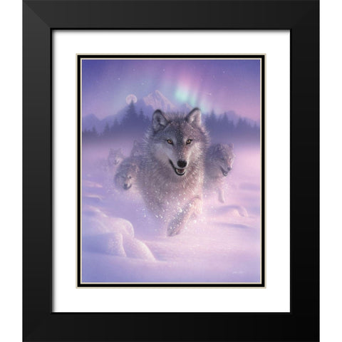 Running Wolves - Northern Lights Black Modern Wood Framed Art Print with Double Matting by Bogle, Collin