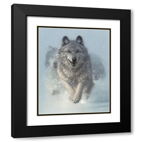 Running Wolves - Snow Plow Black Modern Wood Framed Art Print with Double Matting by Bogle, Collin