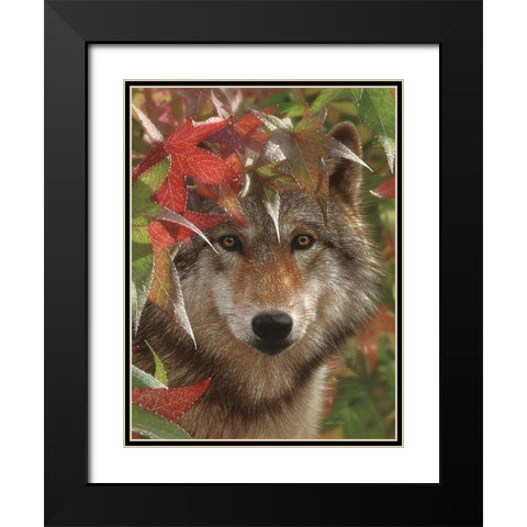 Wolf - Autumn Encounter Black Modern Wood Framed Art Print with Double Matting by Bogle, Collin