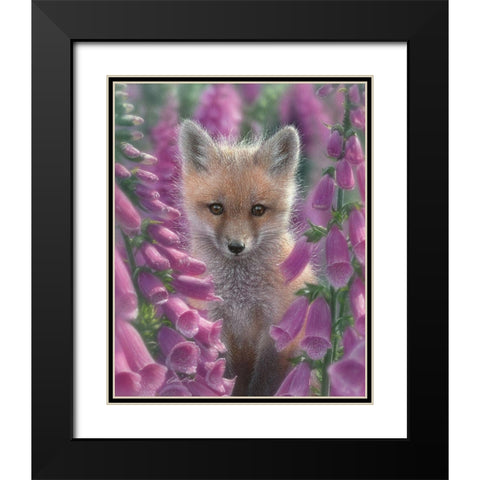 Red Fox - Foxgloves Black Modern Wood Framed Art Print with Double Matting by Bogle, Collin